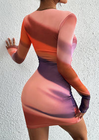 PRETTYGARDEN Women's Mini Dress Fall Trendy Tie Dye Print Long Sleeve Club Party Homecoming Casual Bodycon Dresses