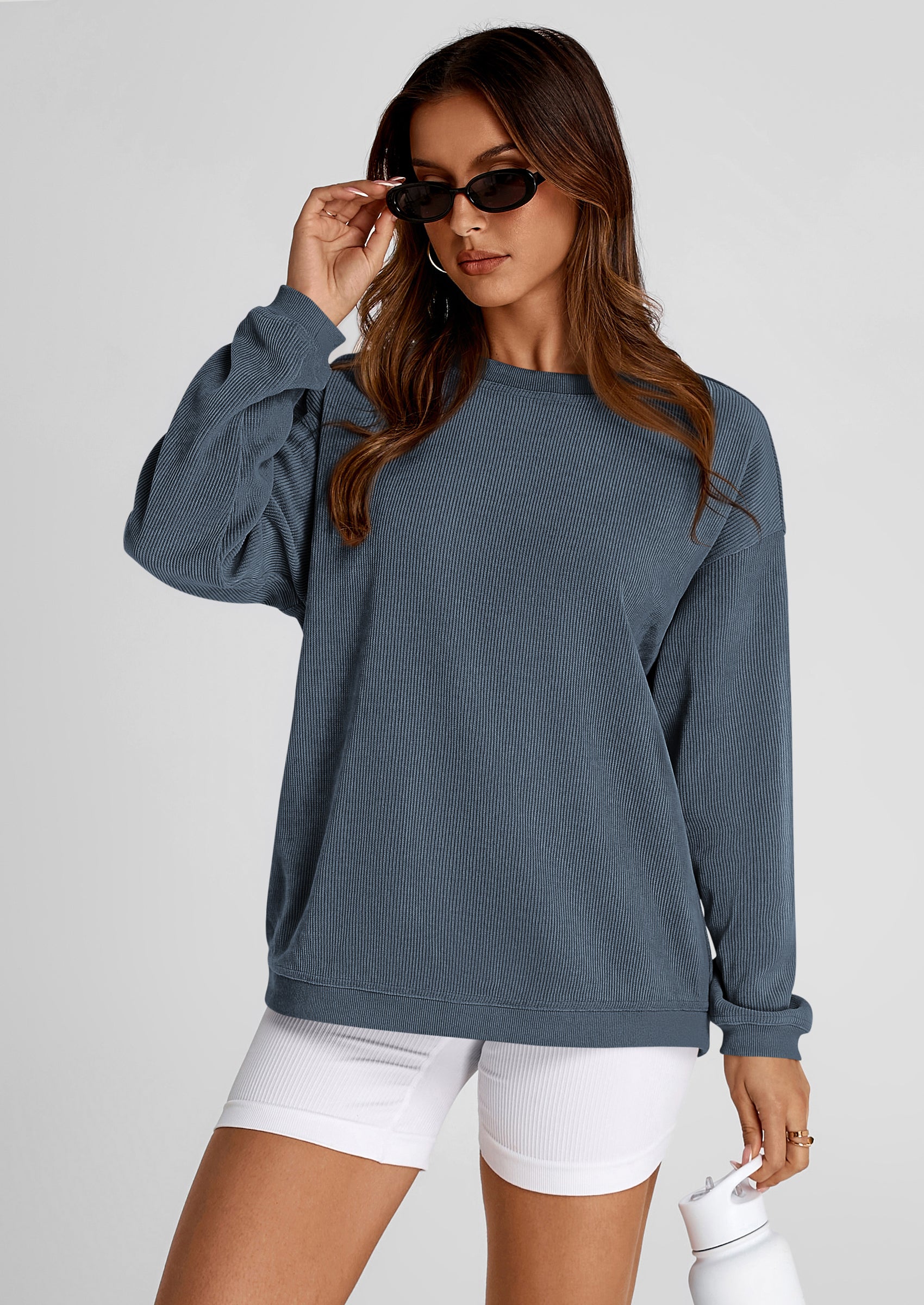 PRETTYGARDEN Women's Oversized Sweatshirt 2025 Fall Fashion Clothes Ribbed Corduroy Long Sleeve Going Out Pullover Tops