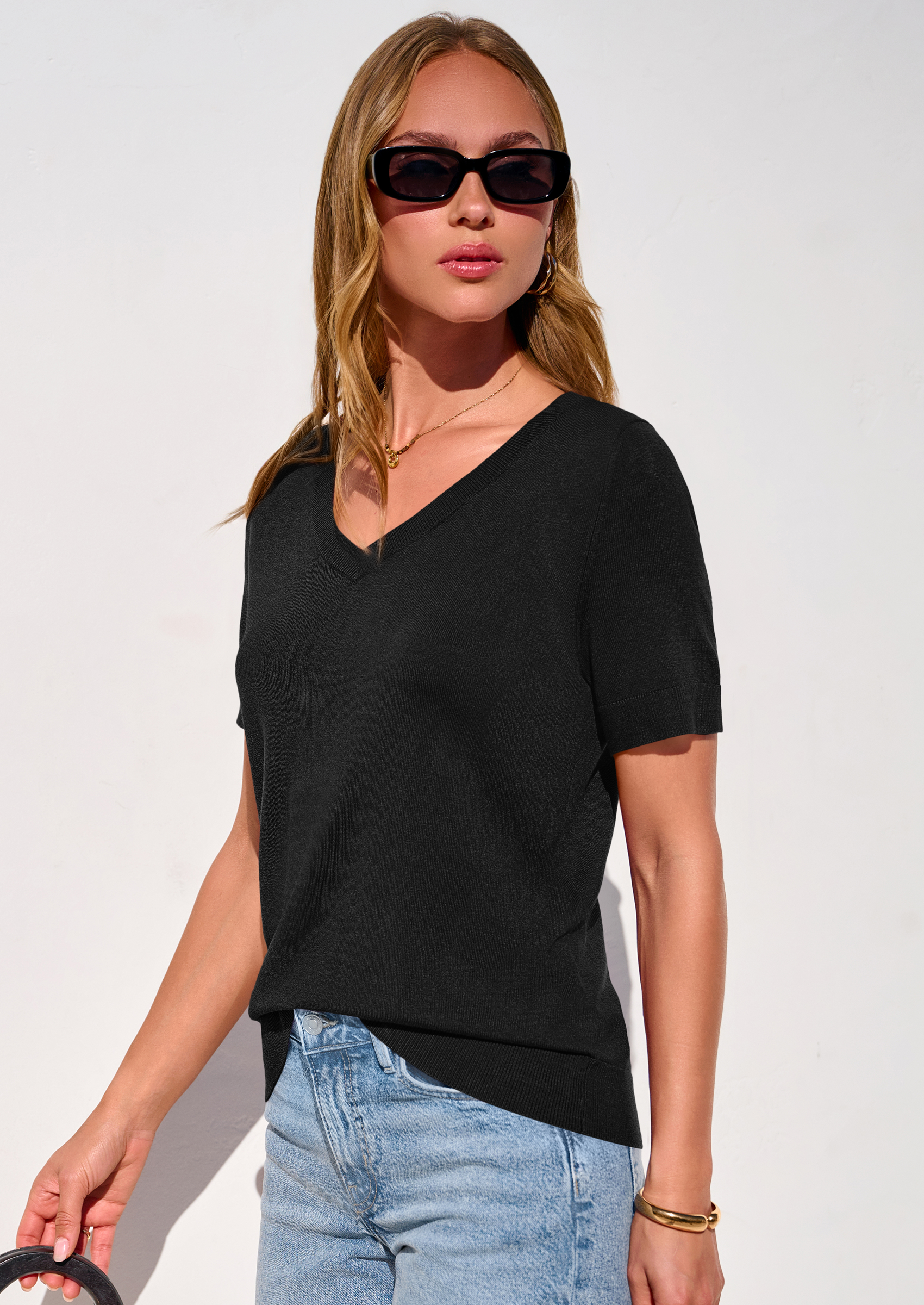 PRETTYGARDEN Womens Short Sleeve Sweater V Neck Trendy Pullover Tops Summer Spring Loose Lightweight Casual Blouse PRETTYGARDEN