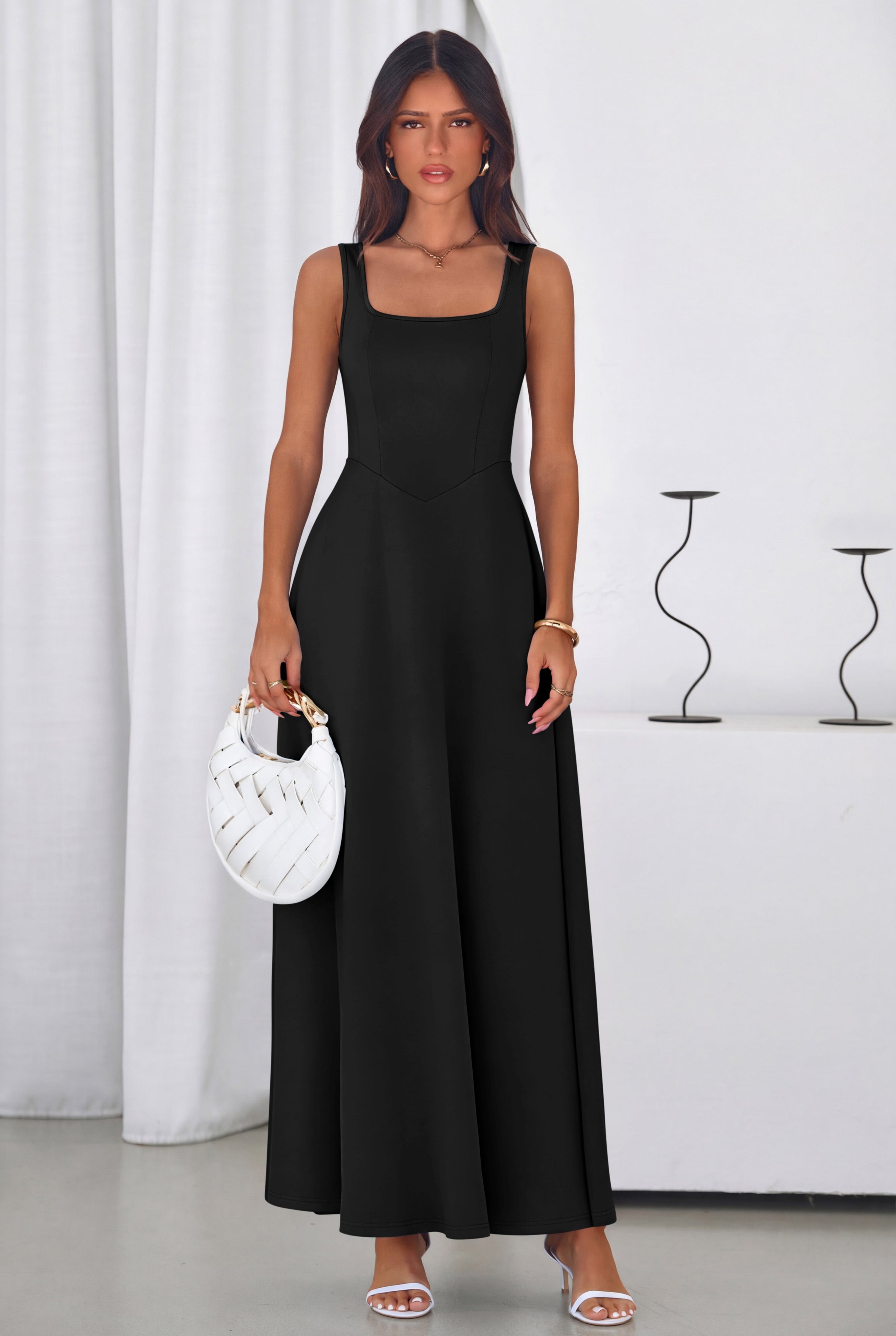 PRETTYGARDEN Womens Summer Dresses Sleeveless Elegant Square Neck Aline Swing Maxi Beach Wedding Guest Dress Pockets PRETTYGARDEN