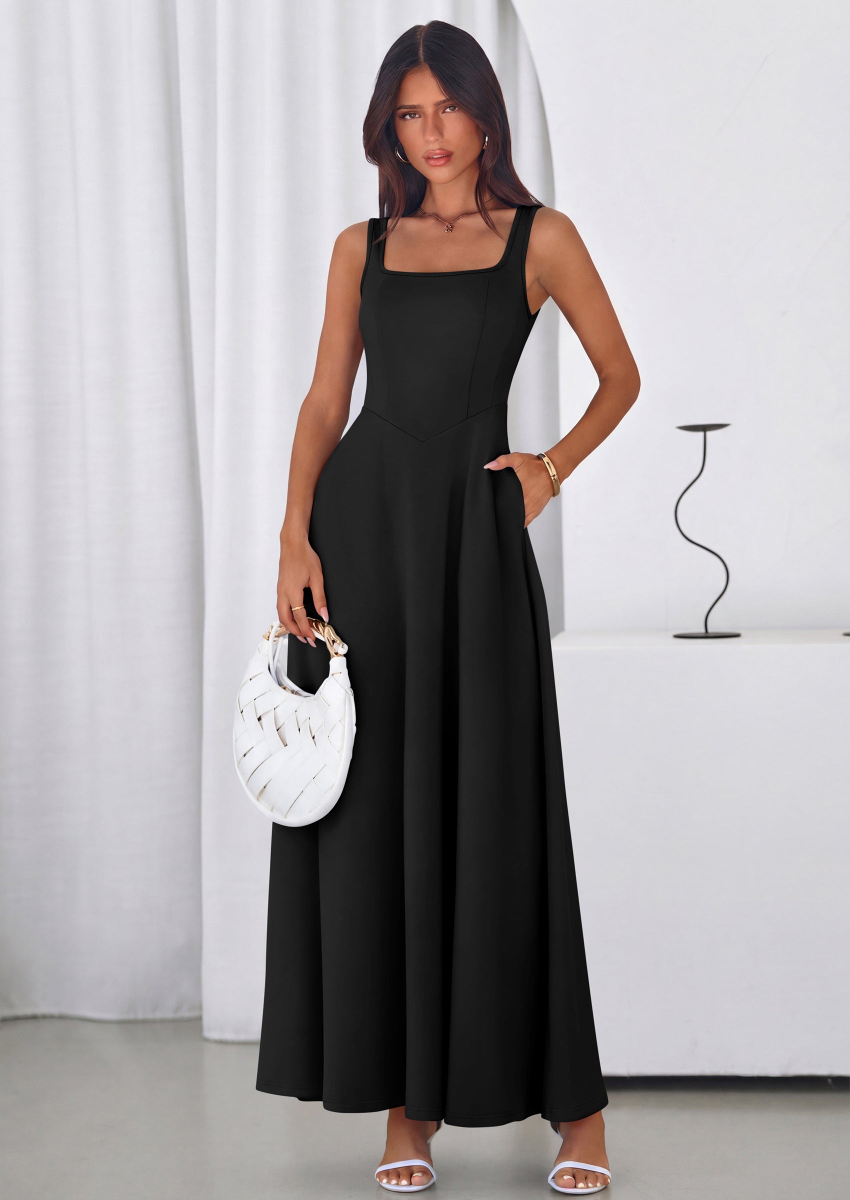 PRETTYGARDEN Womens Summer Dresses Sleeveless Elegant Square Neck Alin PRETTYGARDEN Womens Summer Dresses Sleeveless Elegant Square Neck Alin