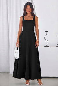 PRETTYGARDEN Womens Summer Dresses Sleeveless Elegant Square Neck Aline Swing Maxi Beach Wedding Guest Dress Pockets PRETTYGARDEN