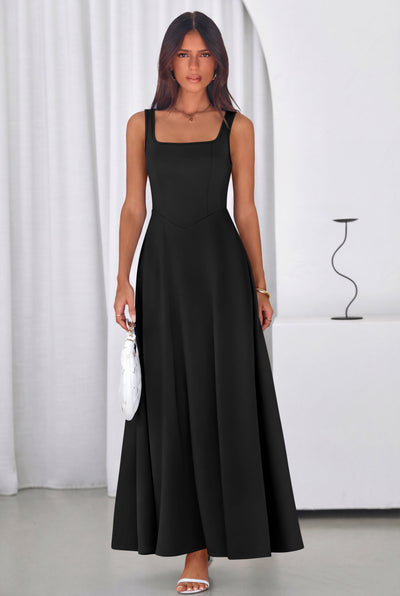 PRETTYGARDEN Womens Summer Dresses Sleeveless Elegant Square Neck Aline Swing Maxi Beach Wedding Guest Dress Pockets PRETTYGARDEN