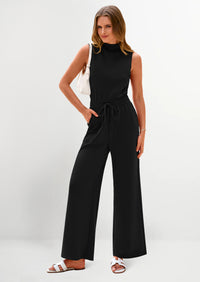 PRETTYGARDEN Jumpsuits Dressy Outfits Casual Sleeveless Mock Neck Wide Leg Pants Rompers