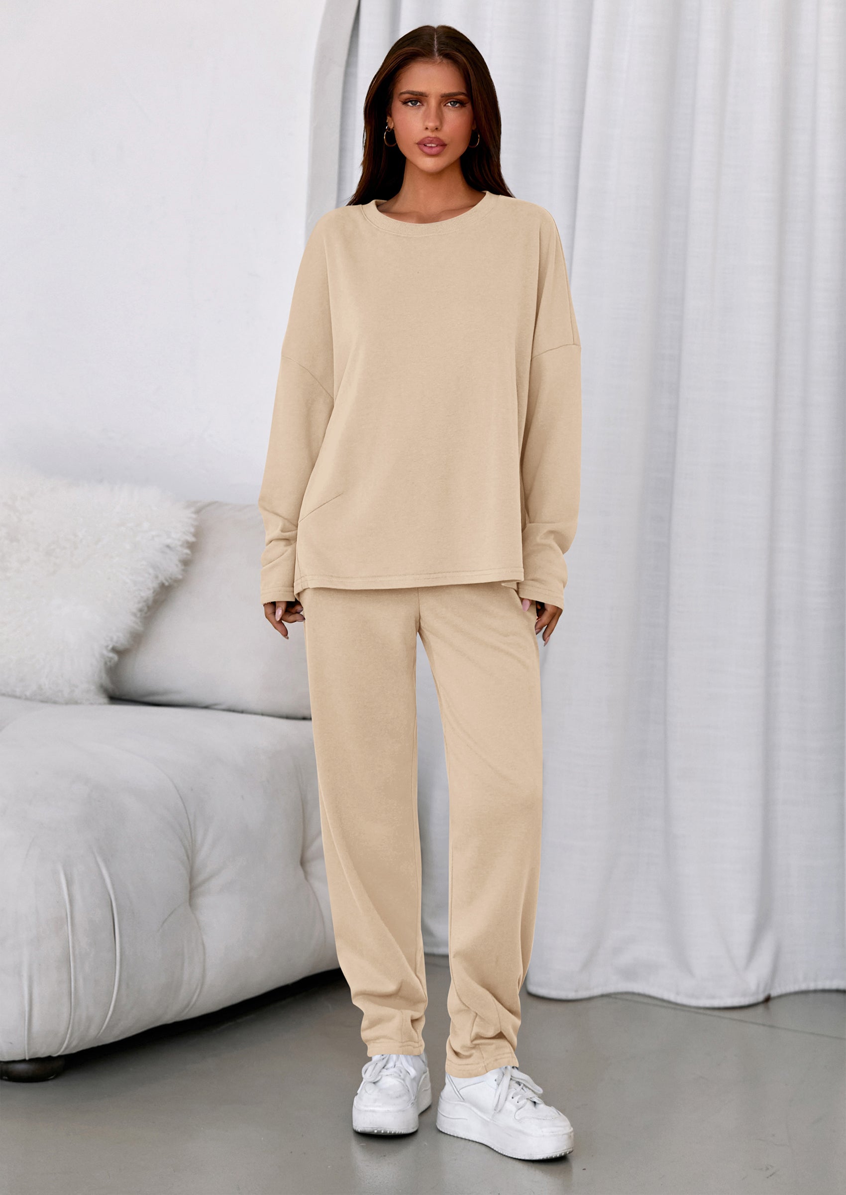 PRETTYGARDEN Womens 2 Piece Matching Lounge Sets Fall Long Sleeve Boatneck Sweatsuit Drawstring Sweatpants Pockets