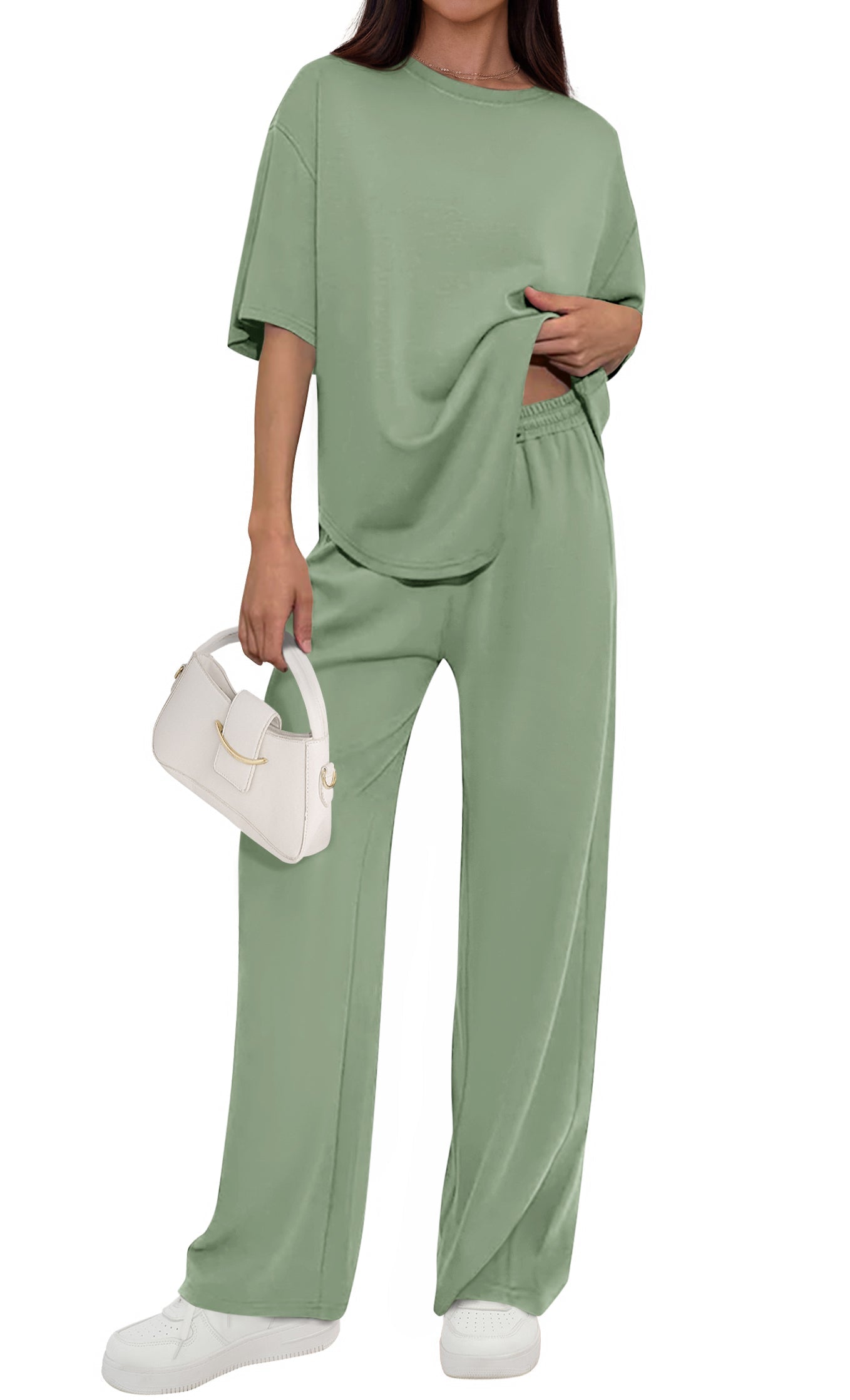 PRETTYGARDEN Women's Summer 2 Piece Lounge Set Short Sleeve Tops Wide Leg Pants Spring Vacation Travel Outfits Clothes PRETTYGARDEN