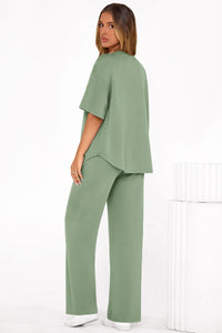 PRETTYGARDEN Women's Summer 2 Piece Lounge Set Short Sleeve Tops Wide Leg Pants Spring Vacation Travel Outfits Clothes PRETTYGARDEN