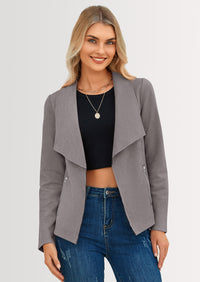 PRETTYGARDEN Women's Faux Suede Jackets Fashion Fall Clothes Long Sleeve Open Front Cropped Coat Outwear