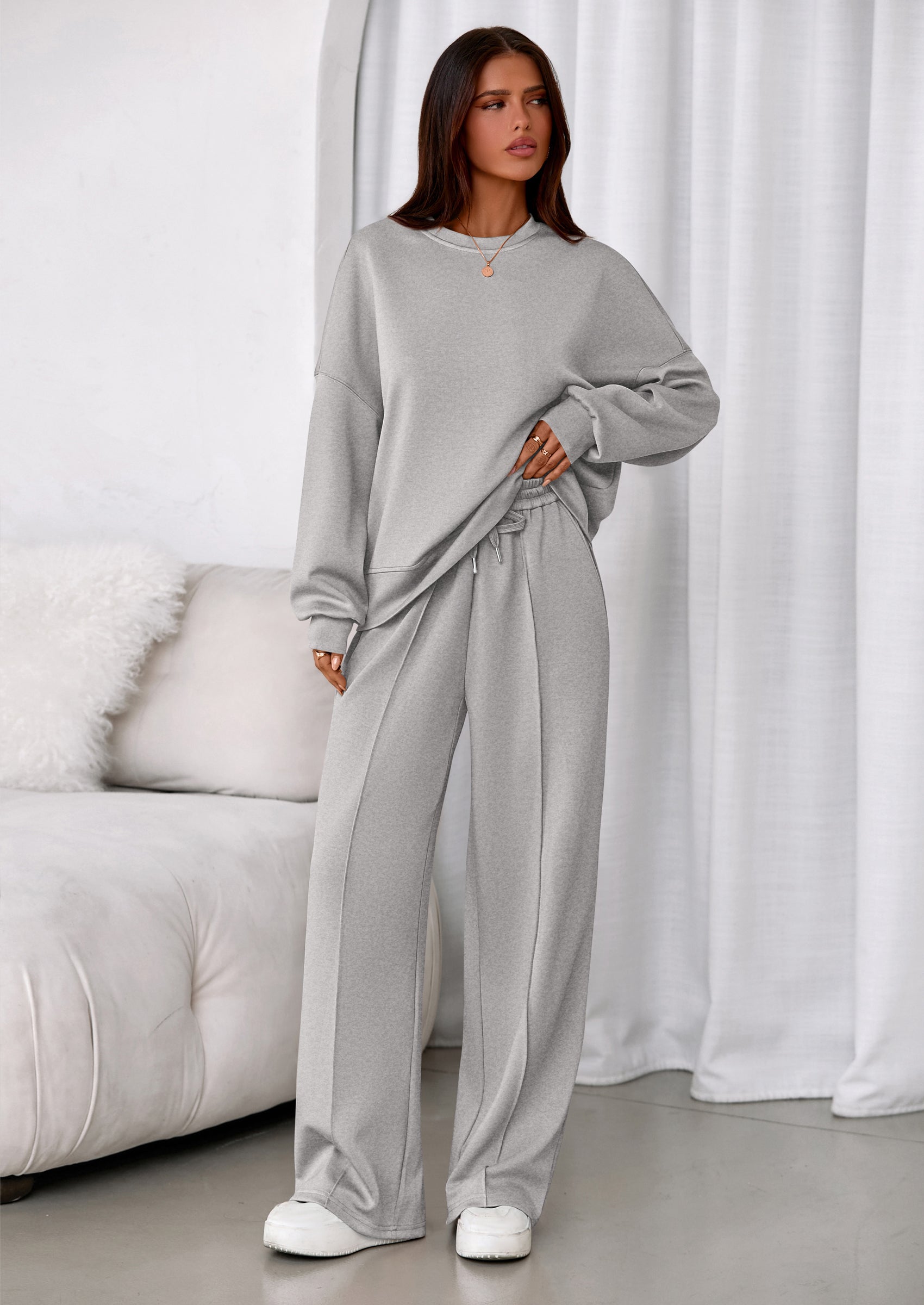 PRETTYGARDEN 2 Piece Sets For Women Fall Trendy Long Sleeve Sweatshirt Wide Leg Pants Loungewear Set Matching Sweatsuit