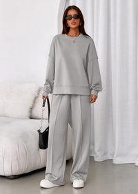 PRETTYGARDEN 2 Piece Sets For Women Fall Trendy Long Sleeve Sweatshirt Wide Leg Pants Loungewear Set Matching Sweatsuit