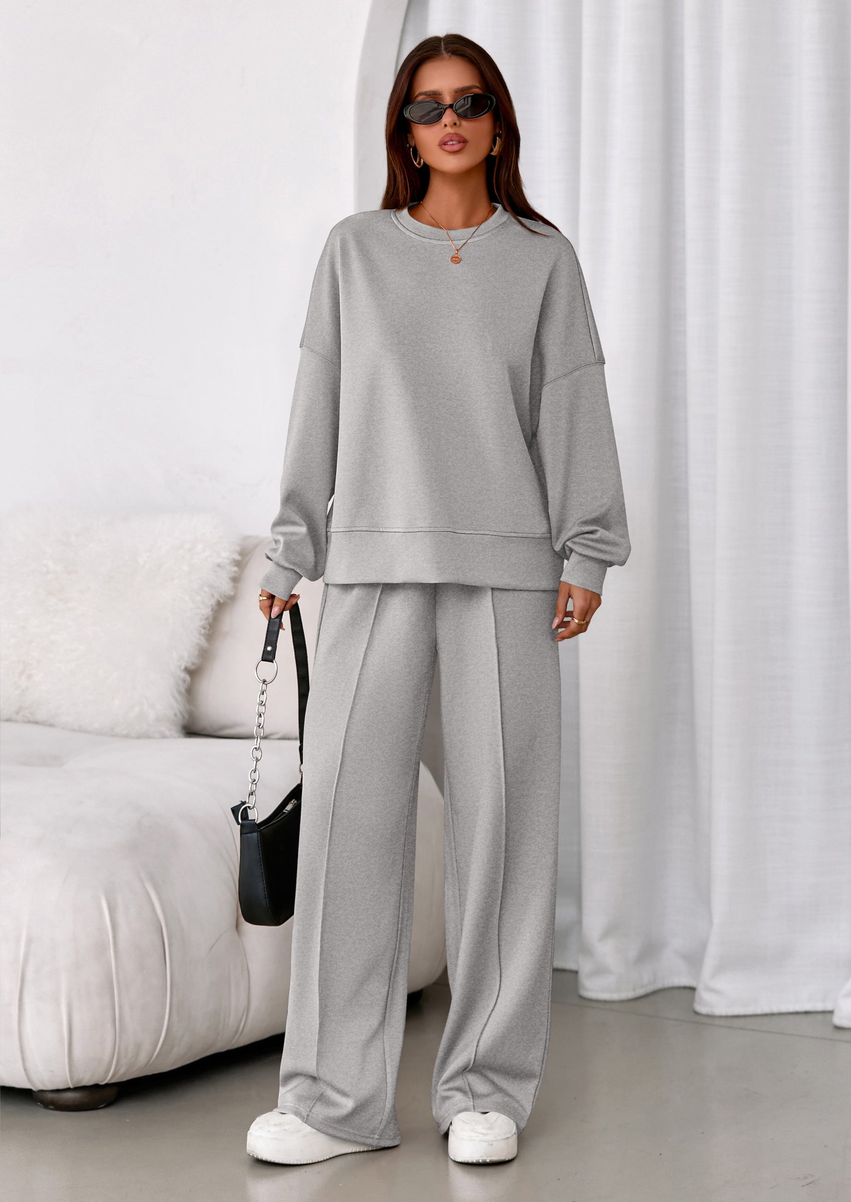 PRETTYGARDEN 2 Piece Sets For Women Fall Trendy Long Sleeve Sweatshirt Wide Leg Pants Loungewear Set Matching Sweatsuit