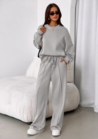 PRETTYGARDEN 2 Piece Sets For Women Fall Trendy Long Sleeve Sweatshirt Wide Leg Pants Loungewear Set Matching Sweatsuit