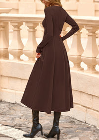 PRETTYGARDEN Women's Fall Long Sleeve Midi Dress Casual Elegant Ruffle Flowy A Line Swing Cocktail Party Dresses