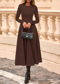 PRETTYGARDEN Women's Fall Long Sleeve Midi Dress Casual Elegant Ruffle Flowy A Line Swing Cocktail Party Dresses