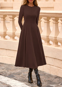 PRETTYGARDEN Women's Fall Long Sleeve Midi Dress Casual Elegant Ruffle Flowy A Line Swing Cocktail Party Dresses