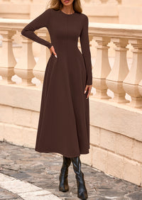 PRETTYGARDEN Women's Fall Long Sleeve Midi Dress Casual Elegant Ruffle Flowy A Line Swing Cocktail Party Dresses