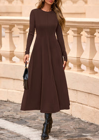 PRETTYGARDEN Women's Fall Long Sleeve Midi Dress Casual Elegant Ruffle Flowy A Line Swing Cocktail Party Dresses