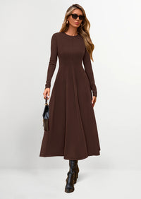 PRETTYGARDEN Women's Fall Long Sleeve Midi Dress Casual Elegant Ruffle Flowy A Line Swing Cocktail Party Dresses