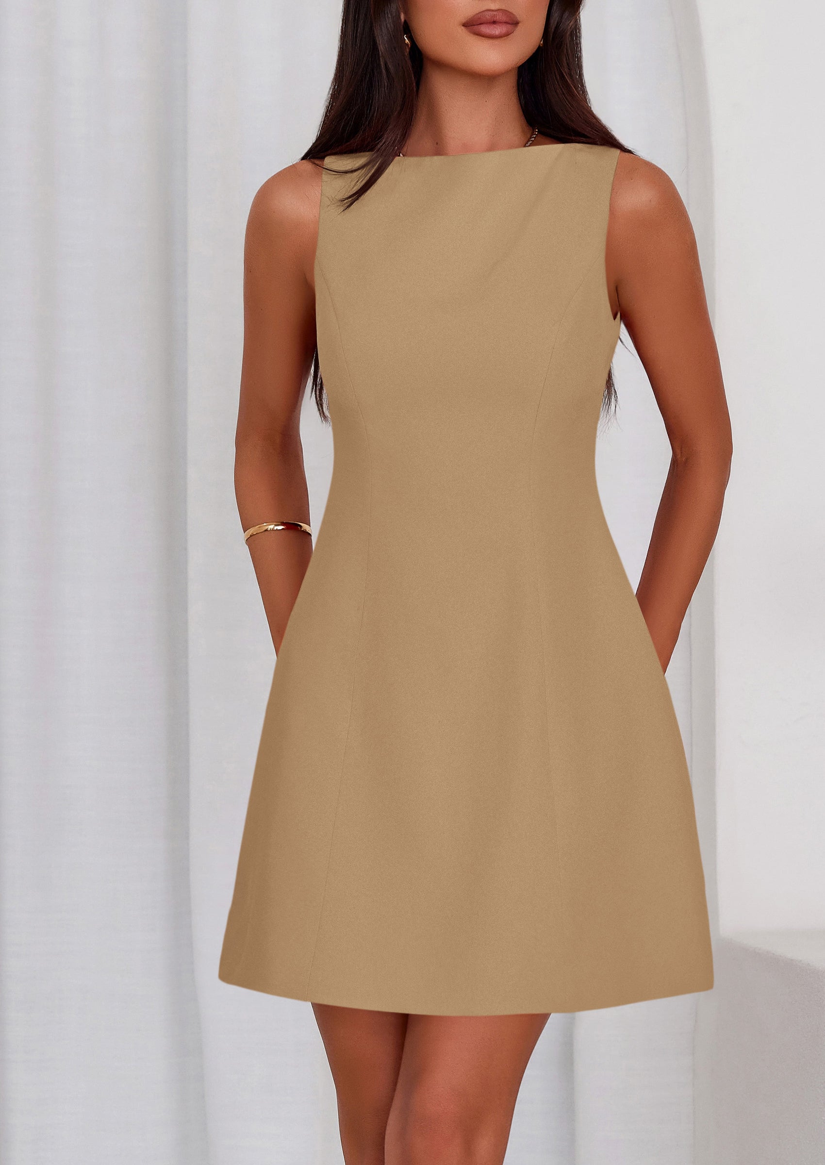 PRETTYGARDEN Womens Formal Short Dresses Summer Sleeveless Boat Neck A Line Elegant Mini Cocktail Party Dress