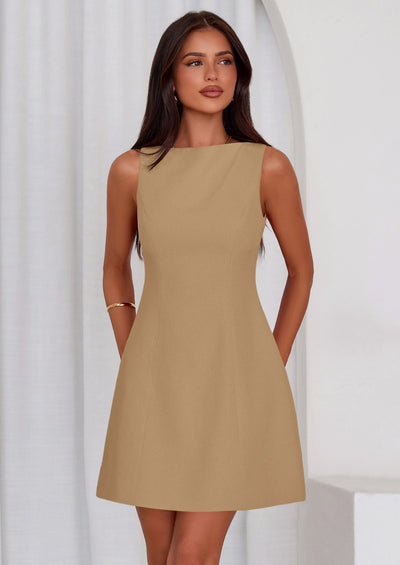 PRETTYGARDEN Womens Formal Short Dresses Summer Sleeveless Boat Neck A Line Elegant Mini Cocktail Party Dress