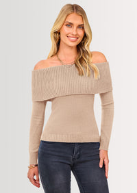 PRETTYGARDEN Women's Fall Off Shoulder Sweaters Y2K Long Sleeve Ribbed Knit Fitted Pullover Winter Date Night Tops Blouse