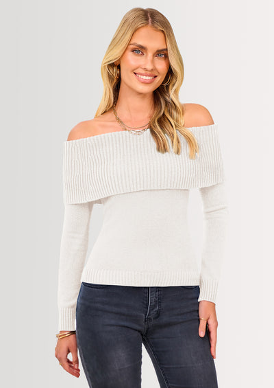 PRETTYGARDEN Women's Fall Off Shoulder Sweaters Y2K Long Sleeve Ribbed Knit Fitted Pullover Winter Date Night Tops Blouse