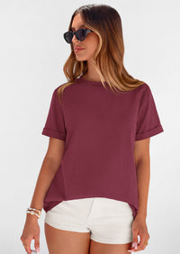 PRETTYGARDEN Womens Summer Tops Spring Casual Rolled Short Sleeve Basic Tees Crew Neck Work Shirts Fashion Clothing PRETTYGARDEN