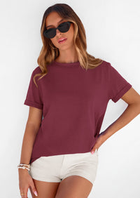 PRETTYGARDEN Womens Summer Tops Spring Casual Rolled Short Sleeve Basic Tees Crew Neck Work Shirts Fashion Clothing PRETTYGARDEN