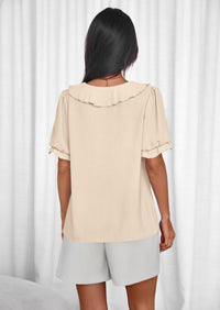 PRETTYGARDEN Women's Summer Dressy Casual Blouses Short Sleeve V Neck Ruffle Going Out Tops Shirt Trendy Spring Outfits PRETTYGARDEN