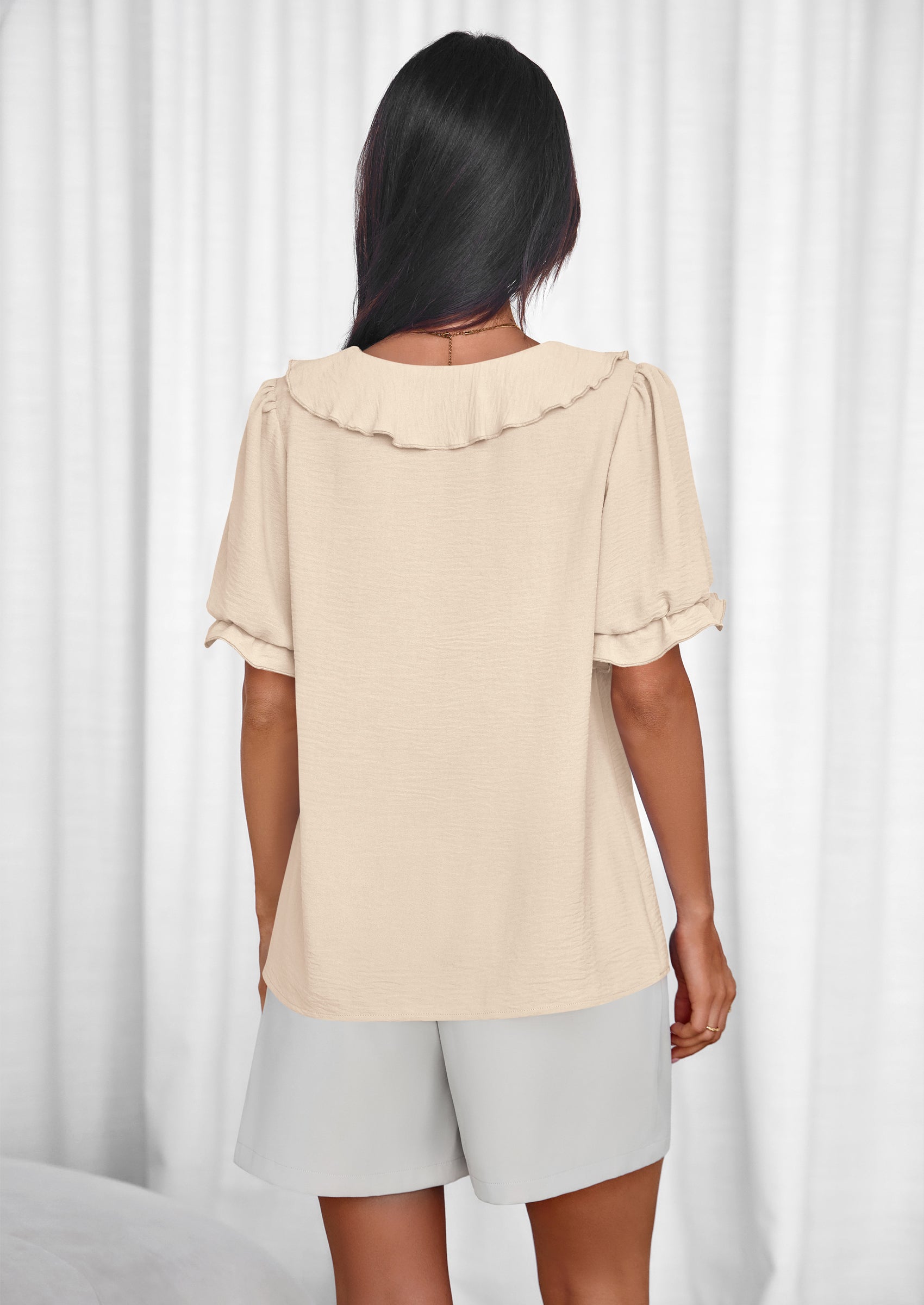 PRETTYGARDEN Women's Summer Dressy Casual Blouses Short Sleeve V Neck Ruffle Going Out Tops Shirt Trendy Spring Outfits PRETTYGARDEN