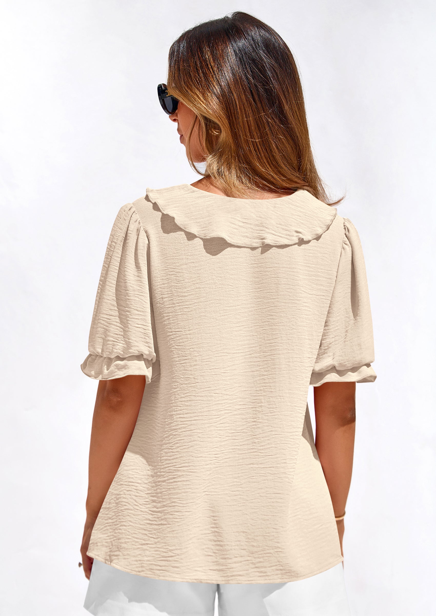 PRETTYGARDEN Women's Summer Dressy Casual Blouses Short Sleeve V Neck Ruffle Going Out Tops Shirt Trendy Spring Outfits PRETTYGARDEN