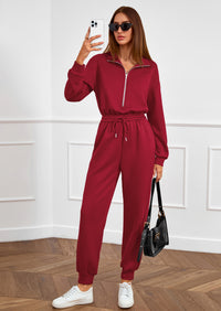 PRETTYGARDEN Long Sleeve Jumpsuits for Women Casual  Fall Fashion Zip Up Pant Rompers One Piece Sweatsuits Travel Outfits