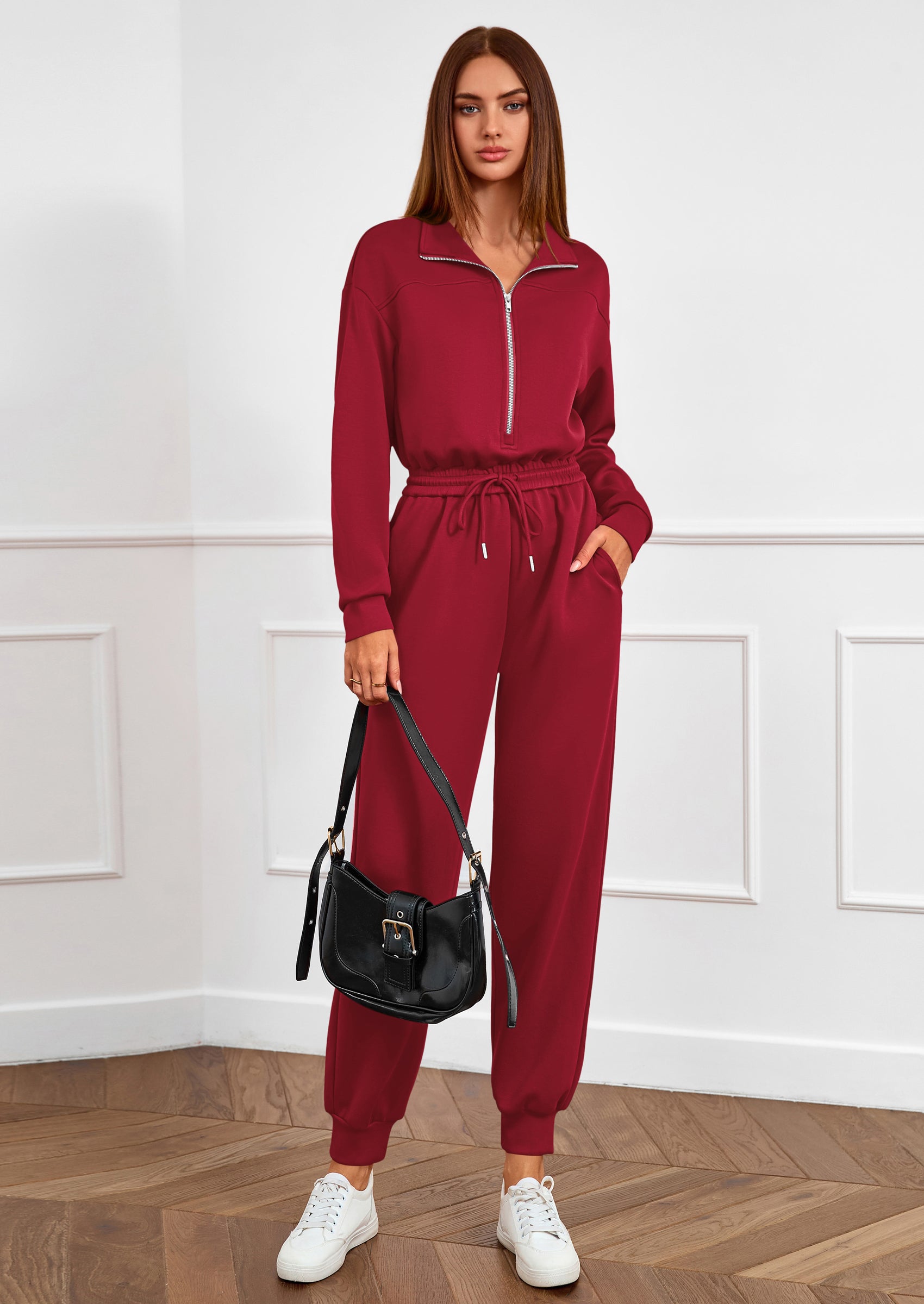 PRETTYGARDEN Long Sleeve Jumpsuits for Women Casual  Fall Fashion Zip Up Pant Rompers One Piece Sweatsuits Travel Outfits