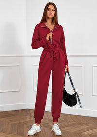 PRETTYGARDEN Long Sleeve Jumpsuits for Women Casual  Fall Fashion Zip Up Pant Rompers One Piece Sweatsuits Travel Outfits