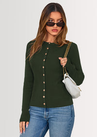 PRETTYGARDEN Womens Fall Cardigan Sweaters Lightweight Long Sleeve Button up Ribbed Knit Tops Winter Fashion Clothes