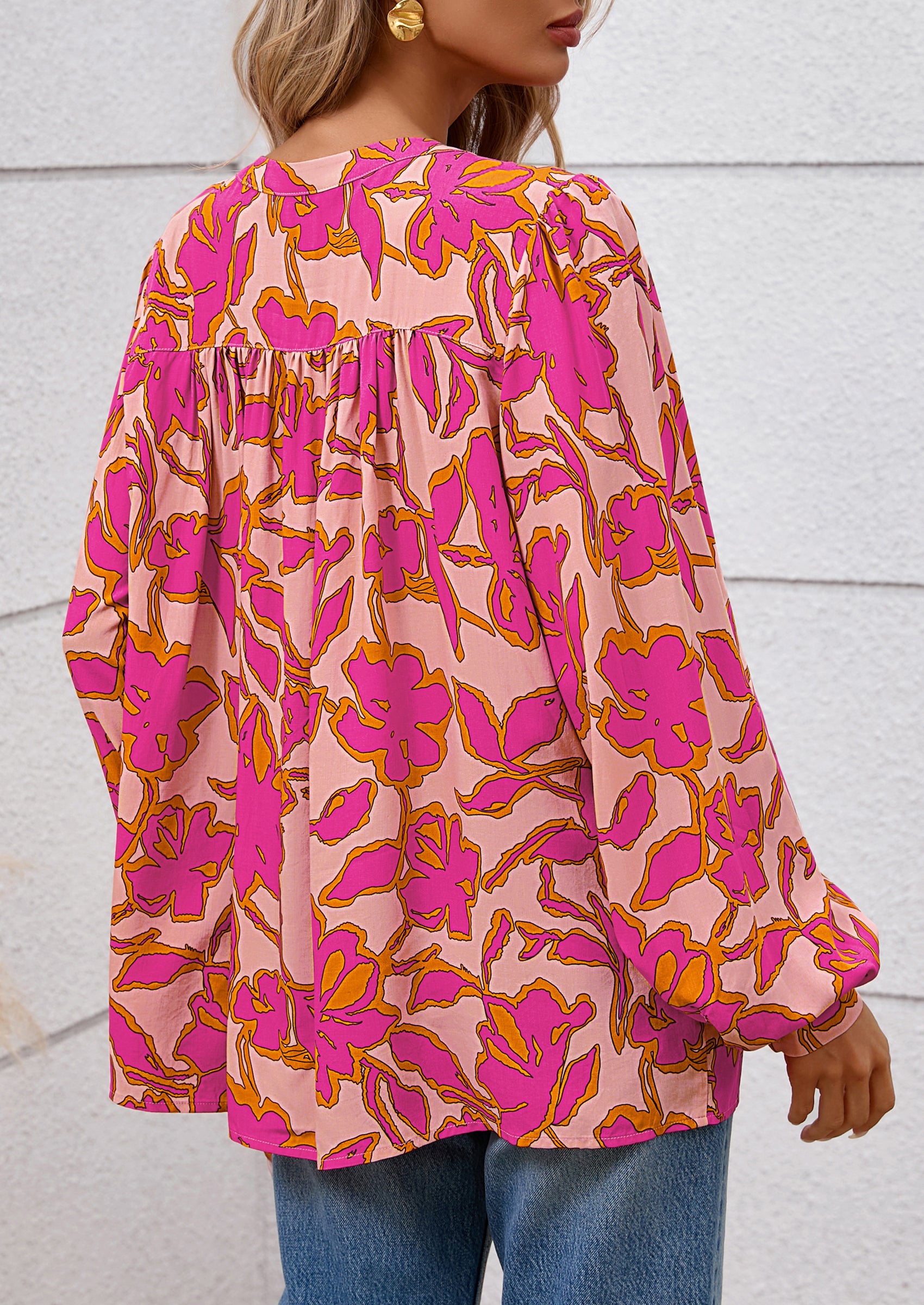 PRETTYGARDEN Women's Floral Button Down Blouse Fall Fashion Dressy Casual Long Sleeve Oversized Shirts Top Boho Clothes