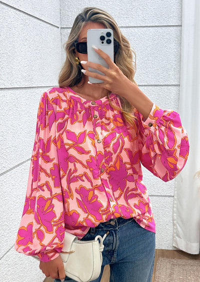 PRETTYGARDEN Women's Floral Button Down Blouse Fall Fashion Dressy Casual Long Sleeve Oversized Shirts Top Boho Clothes