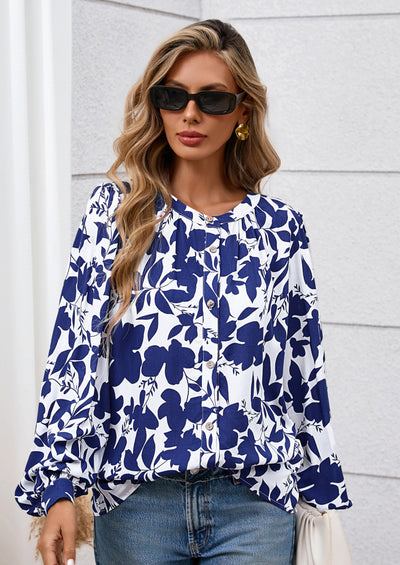 PRETTYGARDEN Women's Floral Button Down Blouse Fall Fashion Dressy Casual Long Sleeve Oversized Shirts Top Boho Clothes