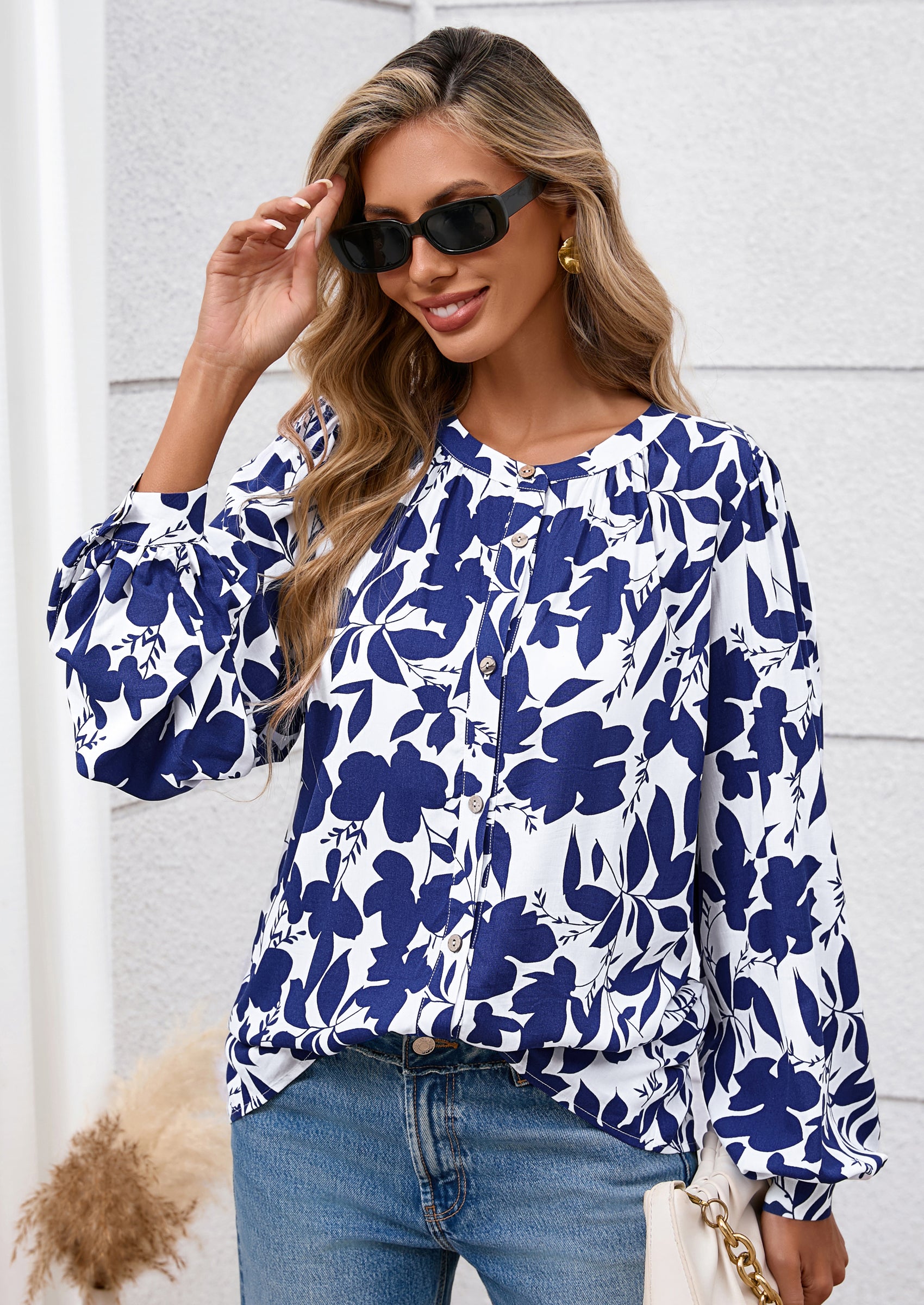 PRETTYGARDEN Women's Floral Button Down Blouse Fall Fashion Dressy Casual Long Sleeve Oversized Shirts Top Boho Clothes