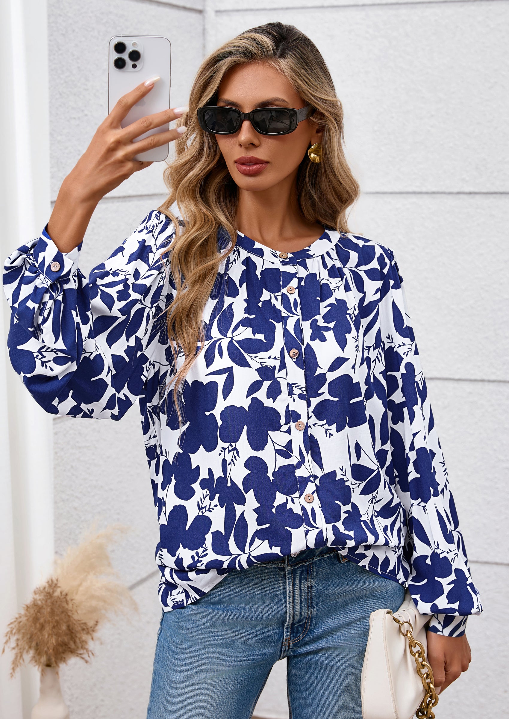 PRETTYGARDEN Women's Floral Button Down Blouse Fall Fashion Dressy Casual Long Sleeve Oversized Shirts Top Boho Clothes