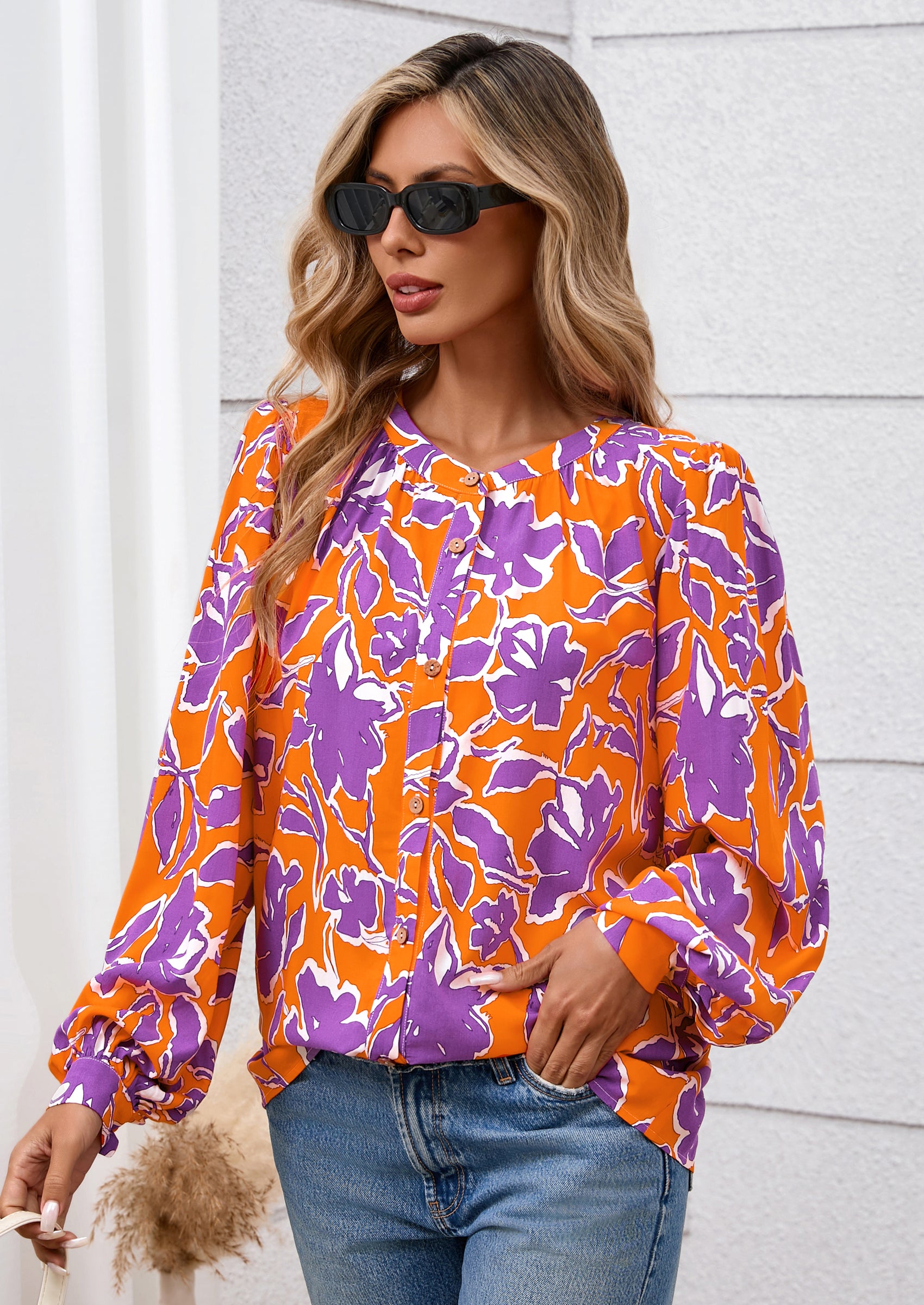 PRETTYGARDEN Women's Floral Button Down Blouse Fall Fashion Dressy Casual Long Sleeve Oversized Shirts Top Boho Clothes