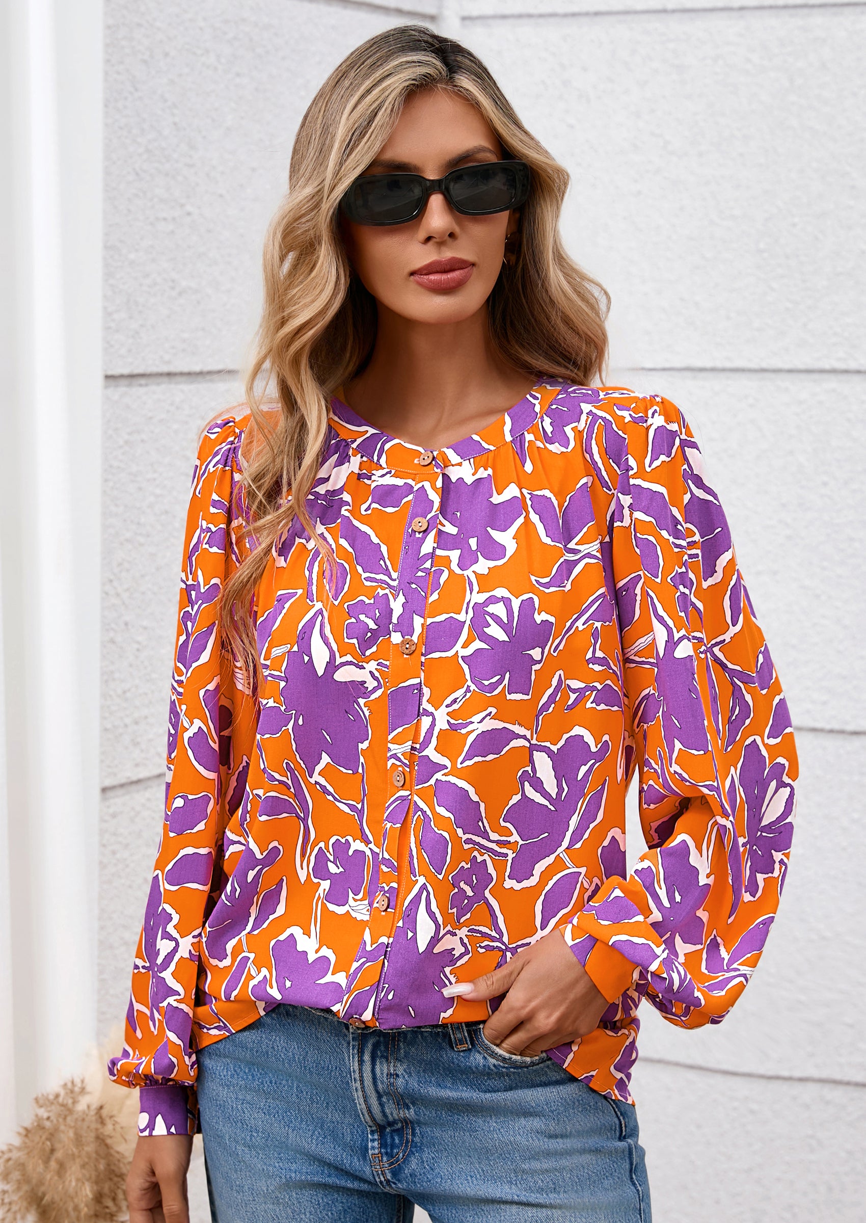 PRETTYGARDEN Women's Floral Button Down Blouse Fall Fashion Dressy Casual Long Sleeve Oversized Shirts Top Boho Clothes