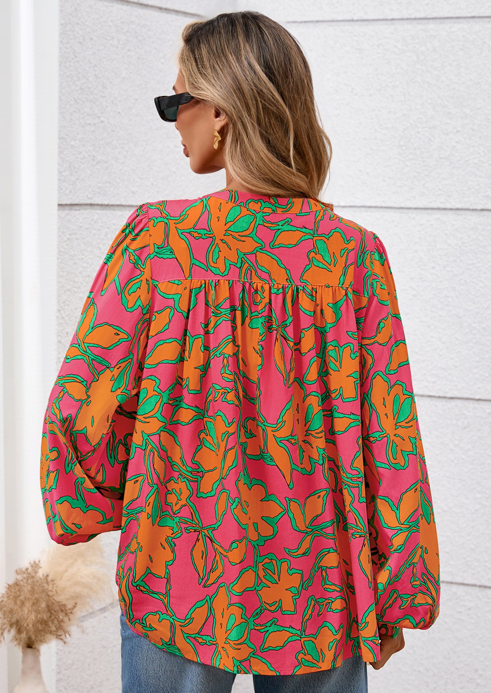 PRETTYGARDEN Women's Floral Button Down Blouse Fall Fashion Dressy Casual Long Sleeve Oversized Shirts Top Boho Clothes