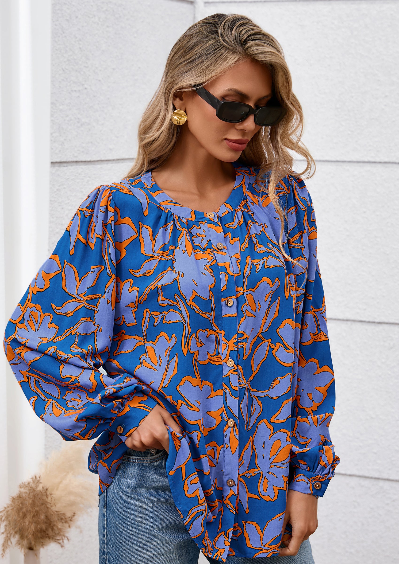 PRETTYGARDEN Women's Floral Button Down Blouse Fall Fashion Dressy Casual Long Sleeve Oversized Shirts Top Boho Clothes