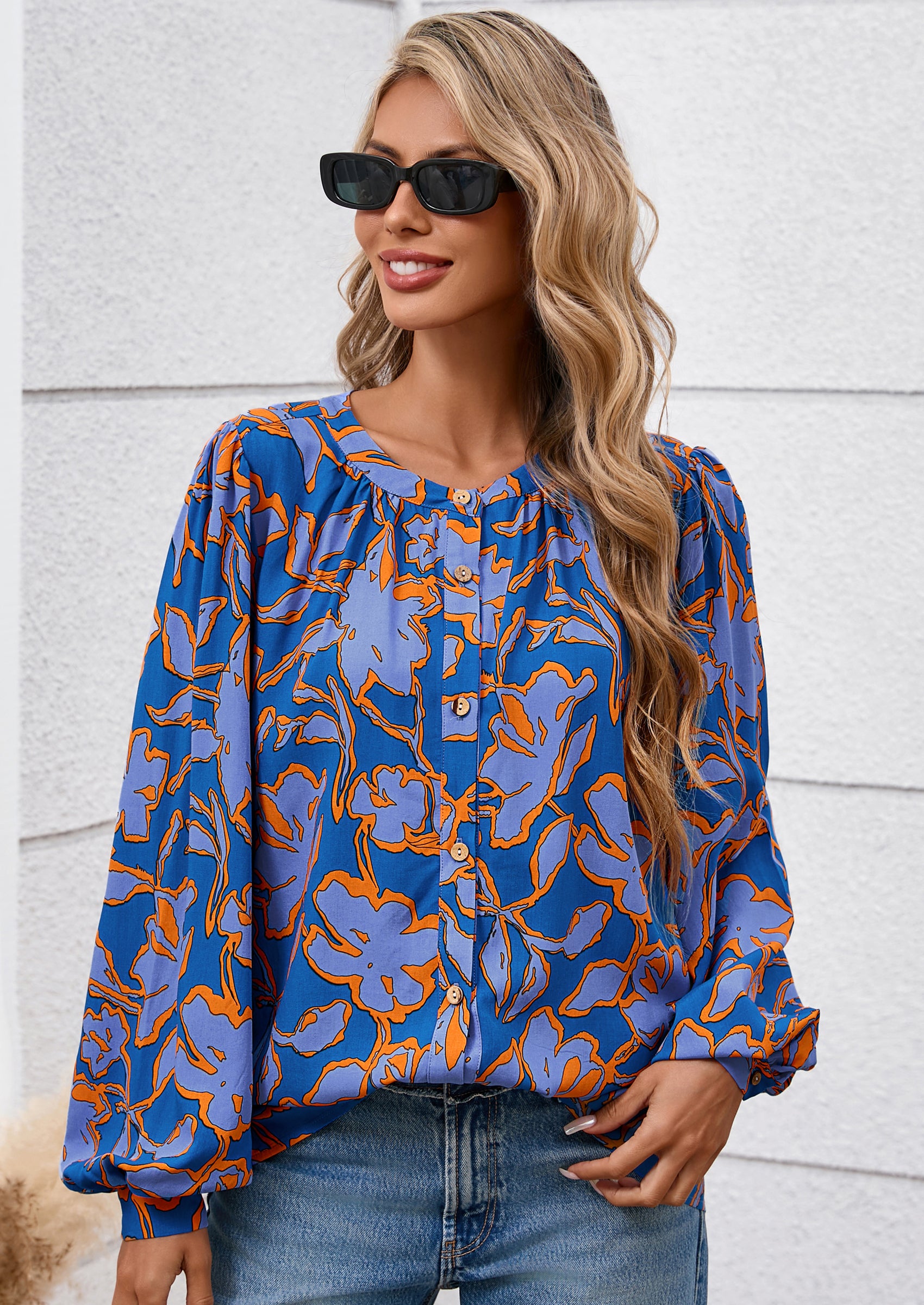 PRETTYGARDEN Women's Floral Button Down Blouse Fall Fashion Dressy Casual Long Sleeve Oversized Shirts Top Boho Clothes