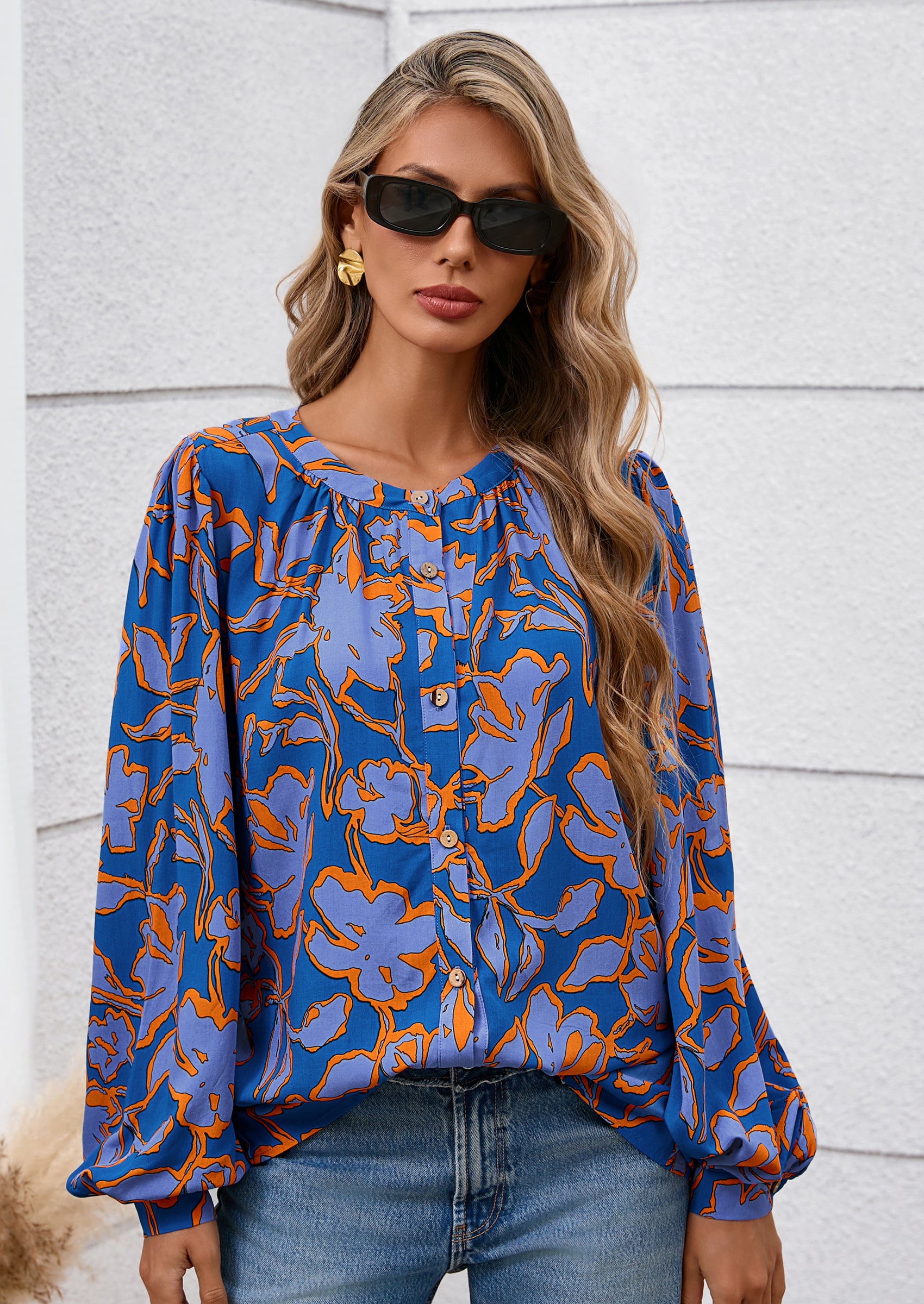 PRETTYGARDEN Women's Floral Button Down Blouse Fall Fashion Dressy Casual Long Sleeve Oversized Shirts Top Boho Clothes
