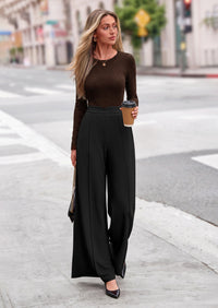 PRETTYGARDEN Wide Leg Pants Woman Spring Dressy High Waisted Business Casual Summer Flowy Work Palazzo Pants Trousers