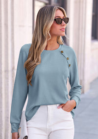 PRETTYGARDEN Long Sleeve Shirts for Women Waffle Knit Tops Fall Fashion Dressy Casual Loose Tunic Blouse Winter Clothing