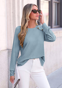PRETTYGARDEN Long Sleeve Shirts for Women Waffle Knit Tops Fall Fashion Dressy Casual Loose Tunic Blouse Winter Clothing