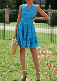 PRETTYGARDEN Women's Summer Dresses Sleeveless V Neck Eyelet Hollow Out Swing A Line Beach Vacation Sun Dress